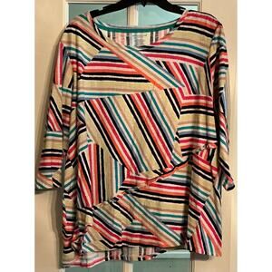 Westbound Woman 3/4 Sleeves Blouse/Tunic 3X Geometric Stripes 100% Cotton